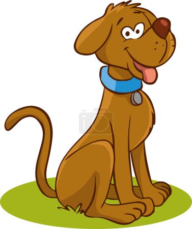 Téléchargez les illustrations : Mignon chien de dessin animé assis sur l'herbe. Illustration vectorielle clip art. - en licence libre de droit