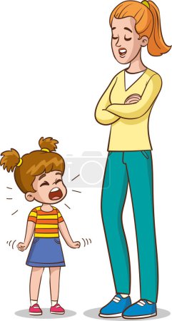 Téléchargez les illustrations : Mère et ses enfants se disputent. Illustration vectorielle dans le style dessin animé. - en licence libre de droit
