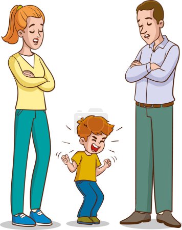 Téléchargez les illustrations : Parents et enfants qui se disputent. Illustration vectorielle dans le style dessin animé. - en licence libre de droit