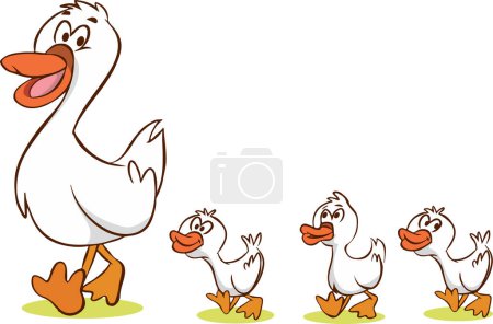 Illustration for Illustration of Cute Cartoon Geese and Chicken Farm Animal Characters - Royalty Free Image