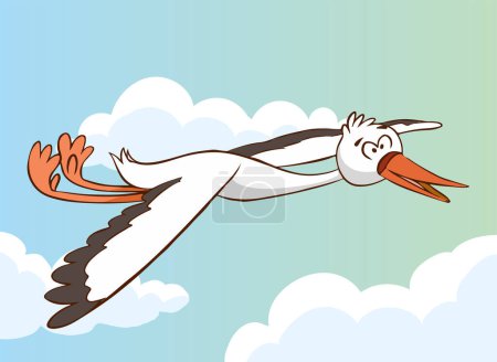 Illustration for Stork flying in the blue sky vector illustration - Royalty Free Image