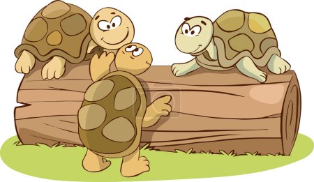 Téléchargez les illustrations : Illustration vectorielle de la famille des tortues dans le jardin - en licence libre de droit