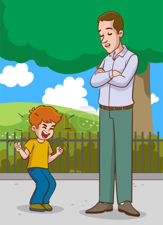 Téléchargez les illustrations : Illustration vectorielle de garçon en colère se disputant avec son père - en licence libre de droit