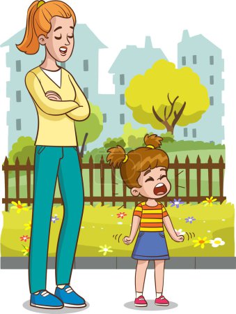 Téléchargez les illustrations : Illustration vectorielle de fille en colère enfant discutant avec sa mère - en licence libre de droit