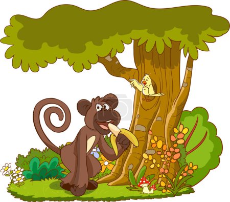 Téléchargez les illustrations : Illustration vectorielle de singe mangeant de la banane - en licence libre de droit