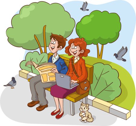 Illustration for Vector illustration of people sitting on bench - Royalty Free Image
