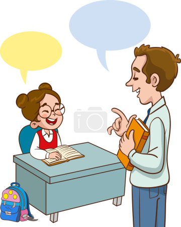 Illustration for Teacher Teaching Students In Classroom.classroom with teacher and pupils.Children boy and girl sitting learning be happy. - Royalty Free Image