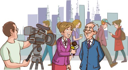Téléchargez les illustrations : Illustration vectorielle d'un journaliste faisant une interview de rue - en licence libre de droit