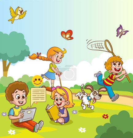 Illustration for Vector illustration of happy children in the playground - Royalty Free Image