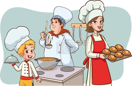 Illustration for Chef family cooking in the kitchen - Royalty Free Image