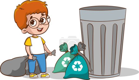vector illustration of children carrying garbage bags