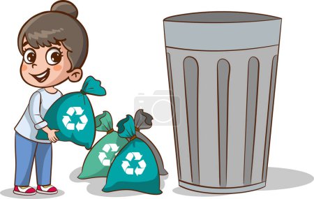 Vektor-Illustration von Kindern, die Müllsäcke tragen