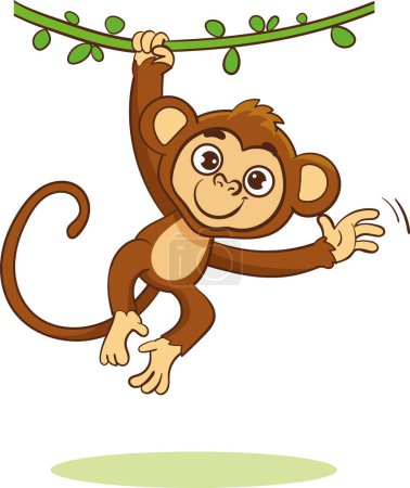 Ilustración de Ilustración vectorial de mono lindo colgado en una rama de árbol - Imagen libre de derechos