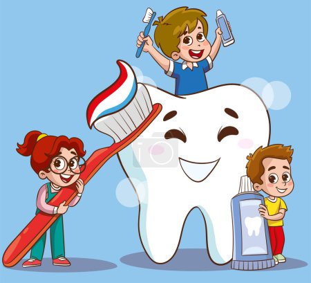 Illustration for Vector brushing Teeth Concept With Cartoon Character - Royalty Free Image
