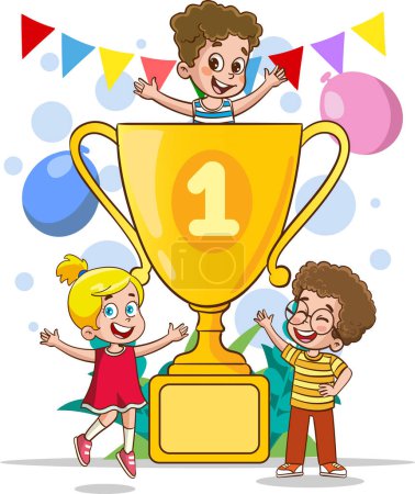 Illustration for Vector illustration of success concept.School achievement and success vector illustration. First place winner on white background.teamwork consept. - Royalty Free Image