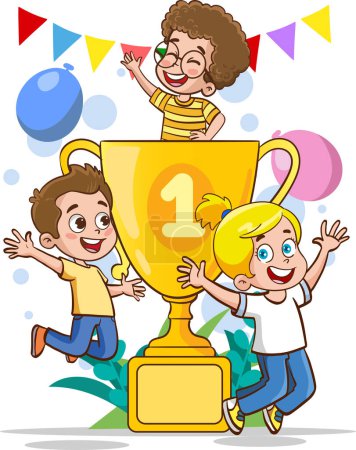 Illustration for Vector illustration of success concept.School achievement and success vector illustration. First place winner on white background.teamwork consept. - Royalty Free Image