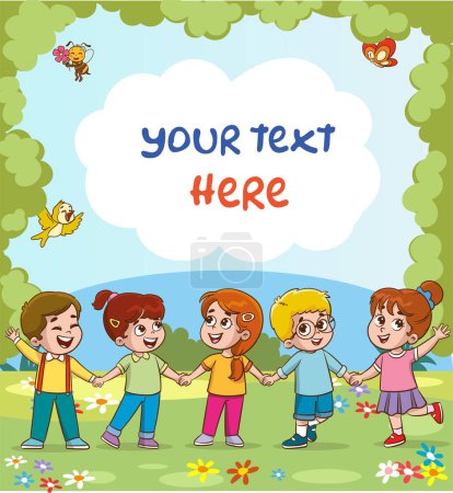Illustration for Happy children holding hands school cartoon vector - Royalty Free Image