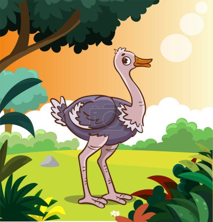 Téléchargez les illustrations : Illustration vectorielle d'un Oiseau d'autruche debout sur ses pieds - en licence libre de droit