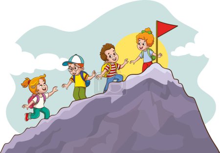 Ilustración de Ilustración vectorial del éxito y el concepto de trabajo en equipo con niños de dibujos animados - Imagen libre de derechos