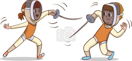 Vector illustration of children playing fencing