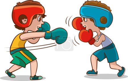 Illustration for Vector illustration of children having a boxing match.Vector Illustration of Child Boxer Wearing Boxing Gloves - Royalty Free Image