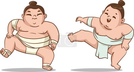 Illustration for Vector illustration of cute Sumo wrestlers.Cute kids doing sumo wrestling. - Royalty Free Image