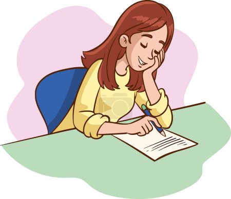 Illustration for Vector Illustration of a Young Girl Writing a Letter - Royalty Free Image