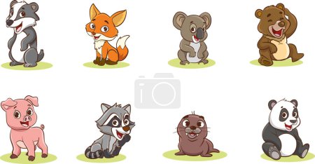 Illustration for A set of cute animals baby vector illustration - Royalty Free Image