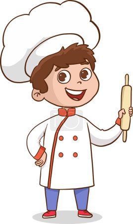 Illustration for Vector illustration of child cooks. Cartoon mascots in various dynamic poses. People boy and girl chef in white hats, vector illustration - Royalty Free Image