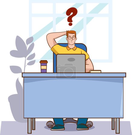 Illustration for Vector illustration of man thinking and trying to come up with an idea - Royalty Free Image