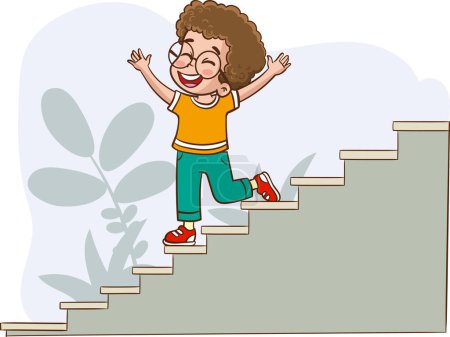 Illustration for Vector illustration of cute boy coming down the stairs - Royalty Free Image