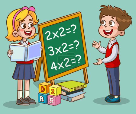 Illustration for Vector Illustration of cute kids solving problems studying together - Royalty Free Image