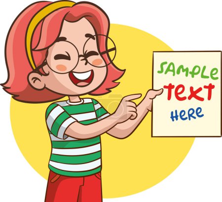 Ilustración de Ilustración vectorial de un niño pequeño sosteniendo espacio para el texto. Los niños dibujan garabatos con lápices de colores. - Imagen libre de derechos