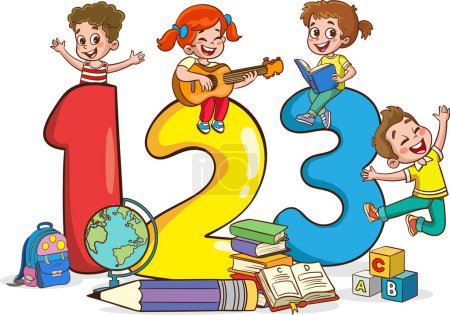 Illustration for Vector Illustration of modern book for Children Education.Happy Cute Cartoon School Children.Happy Kids Studying And Learning - Royalty Free Image