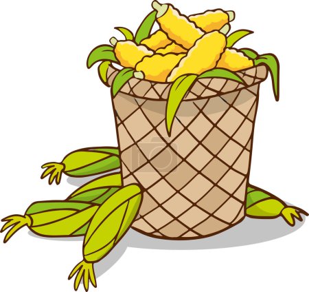 Illustration for Yellow corn in basket, isolated on white. Vector illustration - Royalty Free Image
