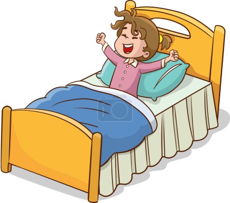 Ilustración de Feliz lindo niño niña despierta en la mañana - Imagen libre de derechos
