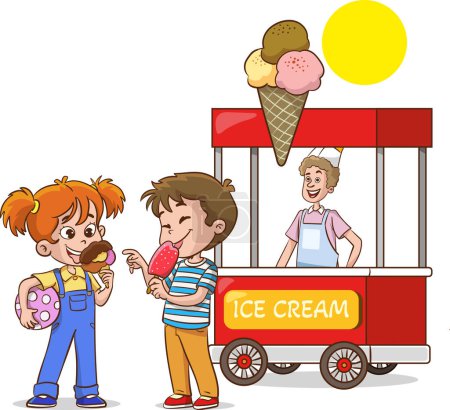 Téléchargez les illustrations : Enfants mangeant des glaces illustration vectorielle - en licence libre de droit