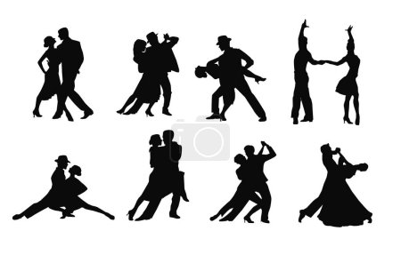 Set of dancing couple silhouette