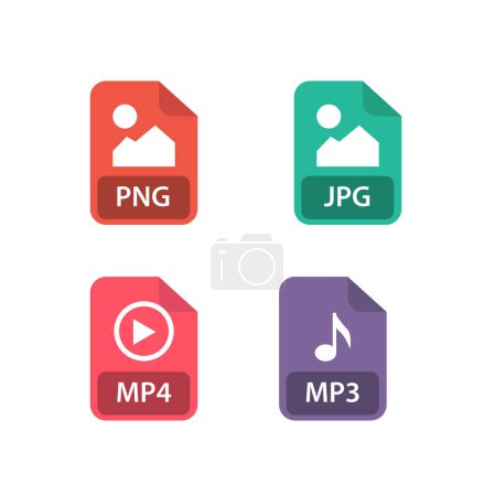 Illustration for File format, ipg, png, mp4, mp3 - Royalty Free Image