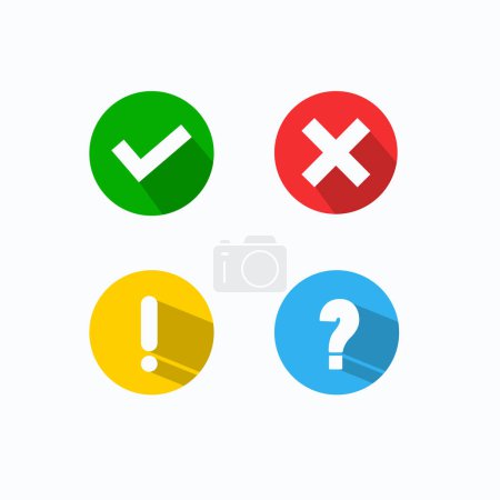 Illustration for Green check, red cross, blue question mark, yellow exclamation point - Royalty Free Image