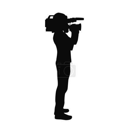 Téléchargez les illustrations : Caméraman avec silhouette vectorielle caméra - en licence libre de droit
