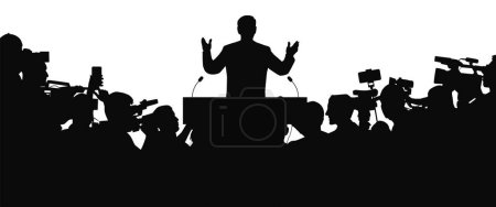 Illustration for Man being interviewed in front of many cameras and crowd - Royalty Free Image