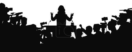 Illustration for Woman being interviewed in front of many cameras and crowd - Royalty Free Image