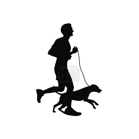 Joggen mit Haustier. Mann rennt mit Hund zusammen