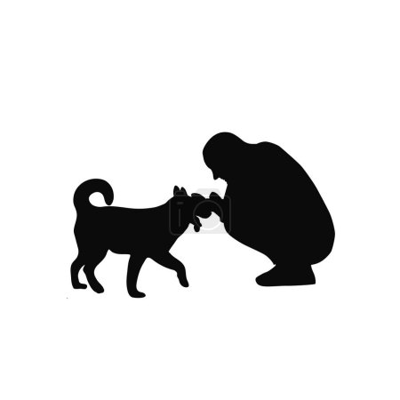 Illustration for Man playing with his dog, love pet, pet lover silhouette - Royalty Free Image