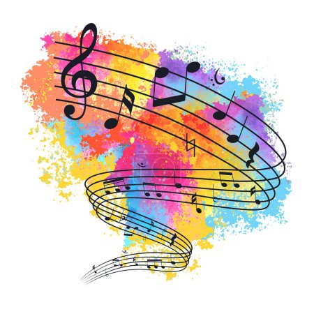 Ilustración de Hoja musical. Conjunto de notas musicales en fondo colorido - Imagen libre de derechos