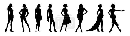 Téléchargez les illustrations : De belles femmes portant des vêtements différents. Modèle femme, silhouette femme - en licence libre de droit