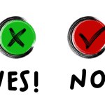 Yes No, green check mark and red cross isolated vector, yes or no concept