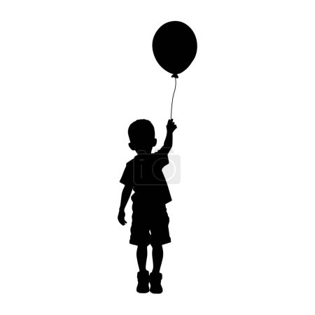 Ilustración de Niños sosteniendo globo, siluetas de niños y niñas con globos, niños con globos - Imagen libre de derechos