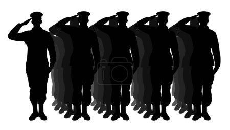 Ilustración de Los soldados se alinean, saludan a los soldados, silueta de saludar a los soldados del ejército, saludan a los soldados militares - Imagen libre de derechos